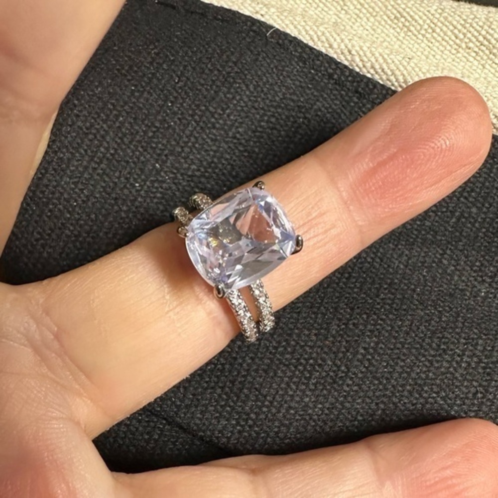 Silver stamped Light Purple Cushion Cut diamond Wedding Ring Set Sz 7